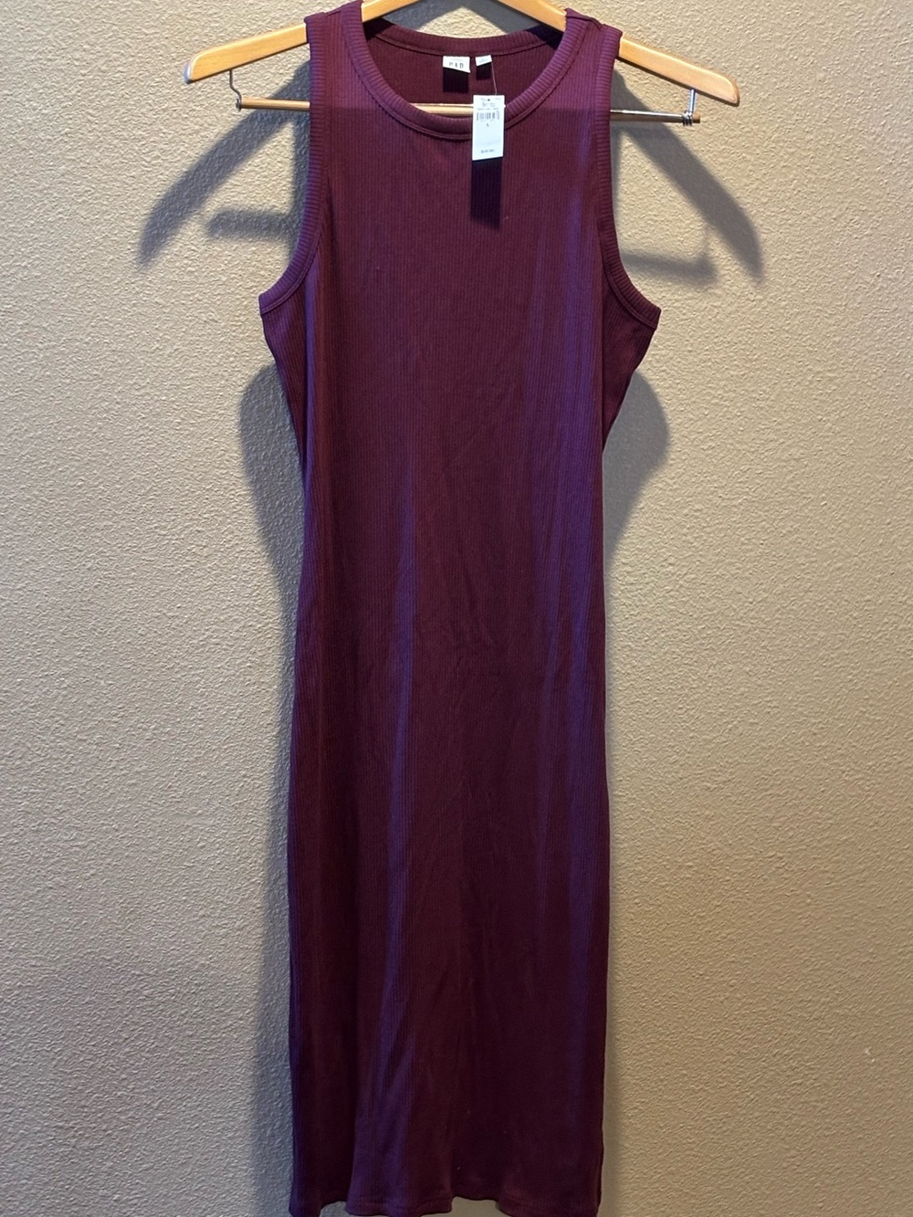 GAP Sleeveless Ribbed Midi Dress in Deep Plum